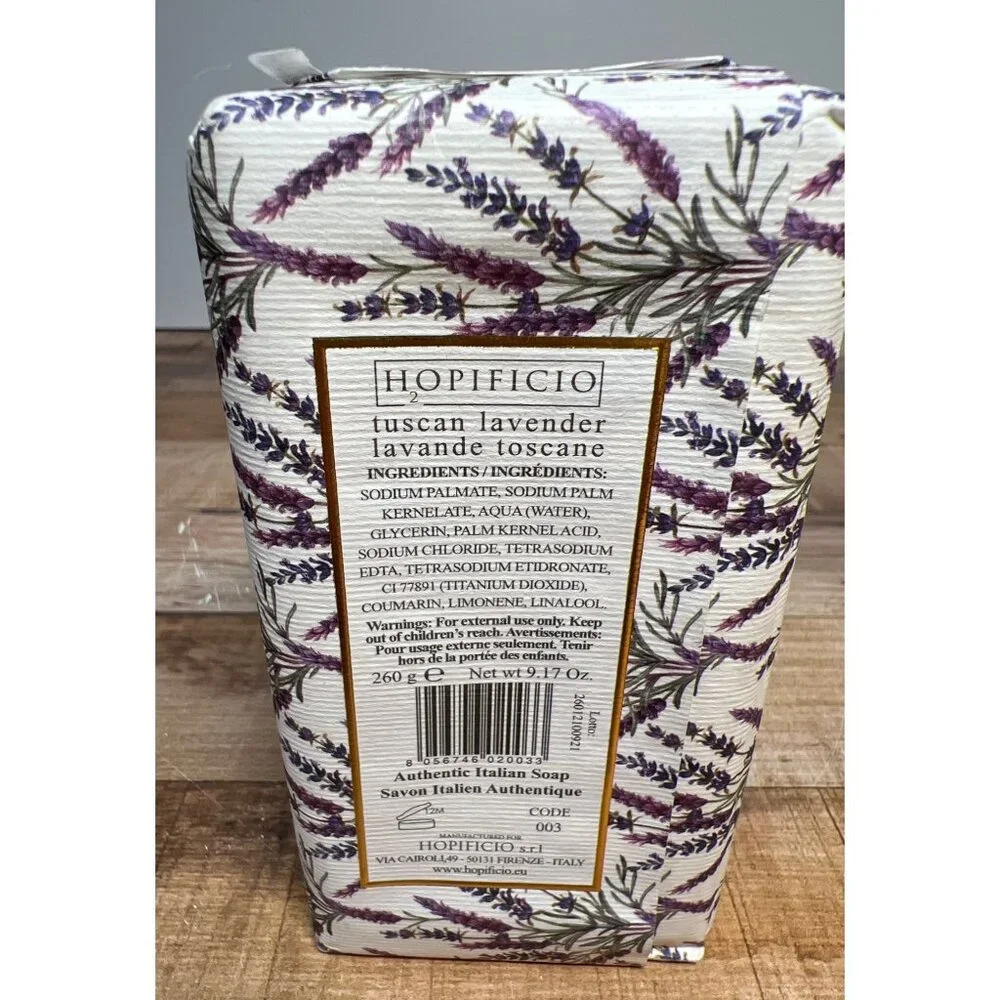 H2O PIFICIO Tuscan Lavender Triple Milled Italian Soap Bar 9.17 Oz Luxury Bath B